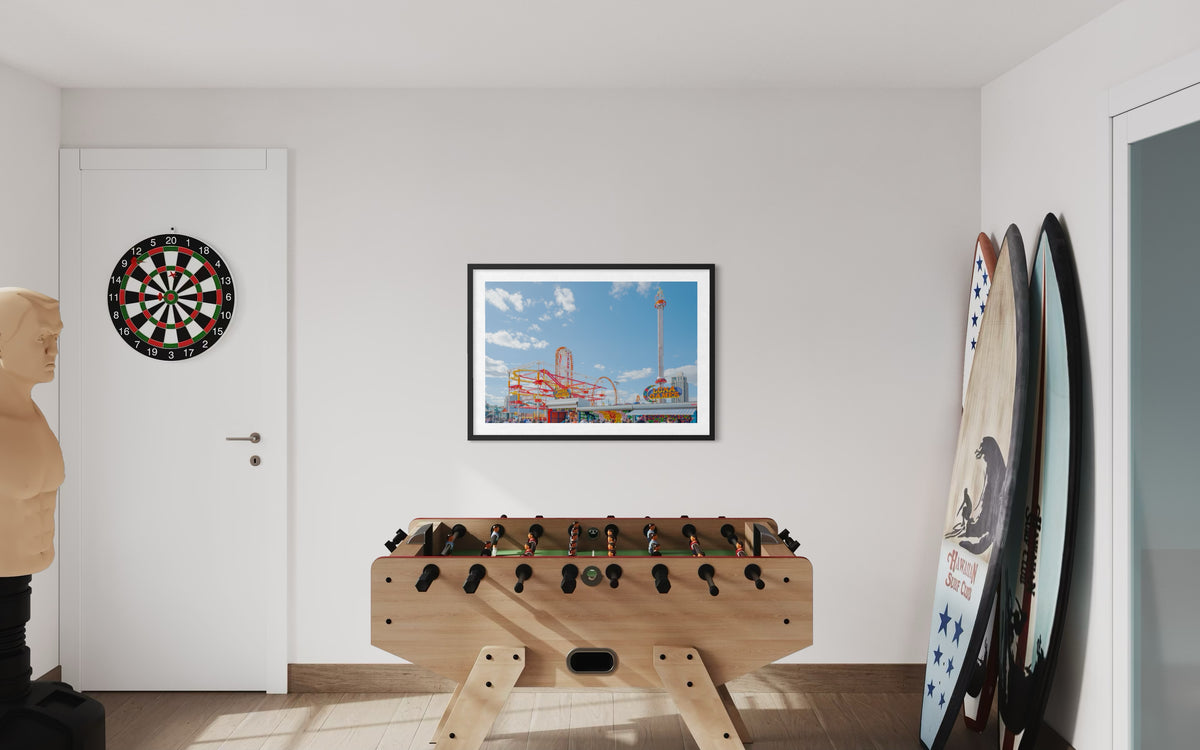 Coney Island Luna Games set displayed in a bright, modern game room with white walls.