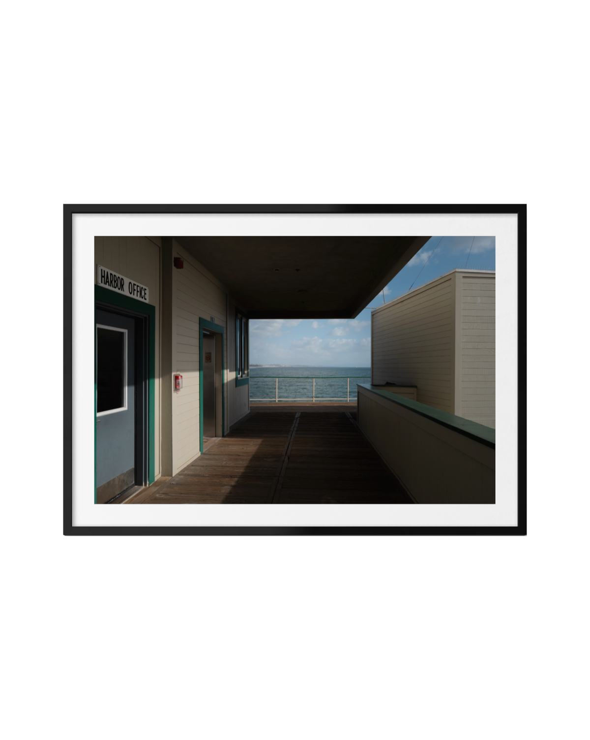 Harbor Office, Pacific City: boardwalk ramp leading to the ocean with the office door on the left.
