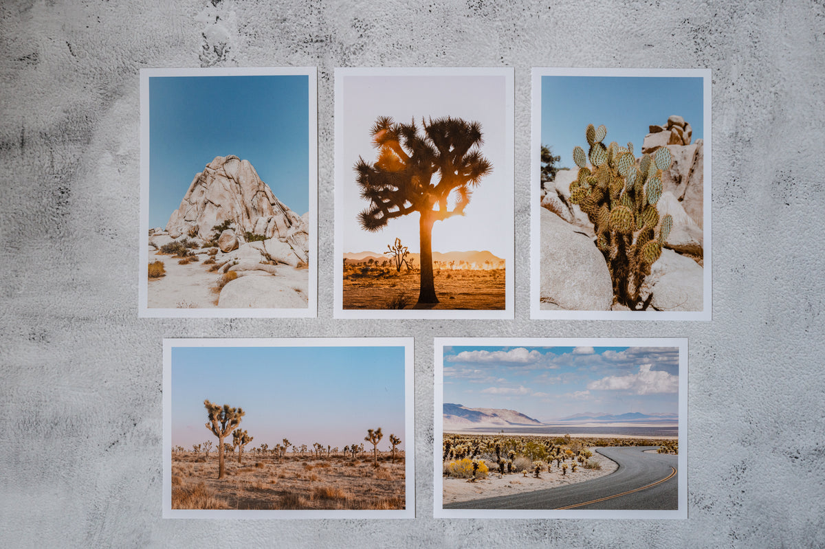 Five desert landscape photos from Joshua Tree, California, offered as limited edition small photographic prints.