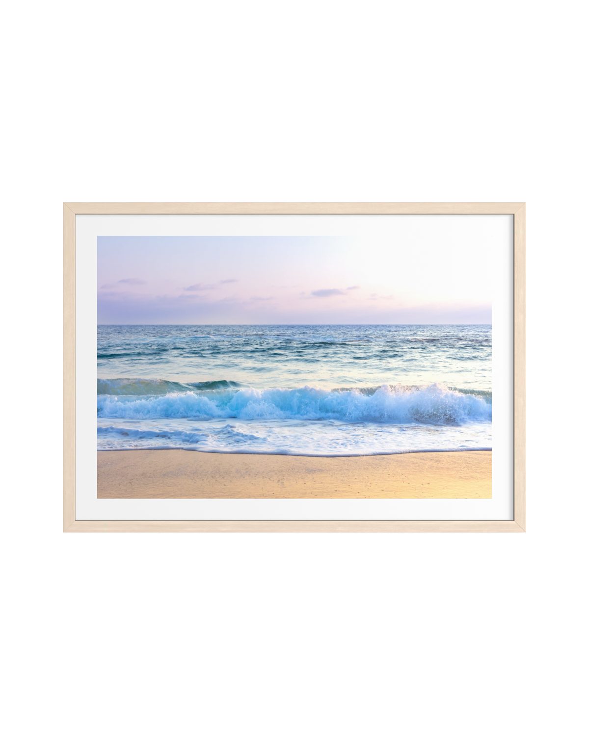 Tranquil ocean waves at Laguna Beach under a pastel sunset sky, original photography print.