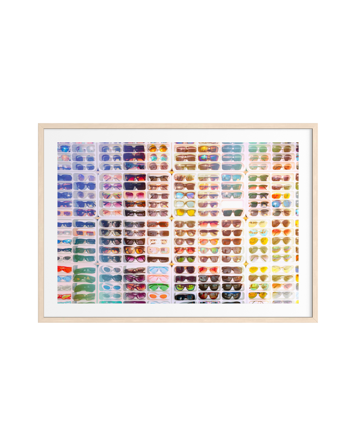 Colorful grid of sunglasses artwork, framed print from the Refractions Collection.