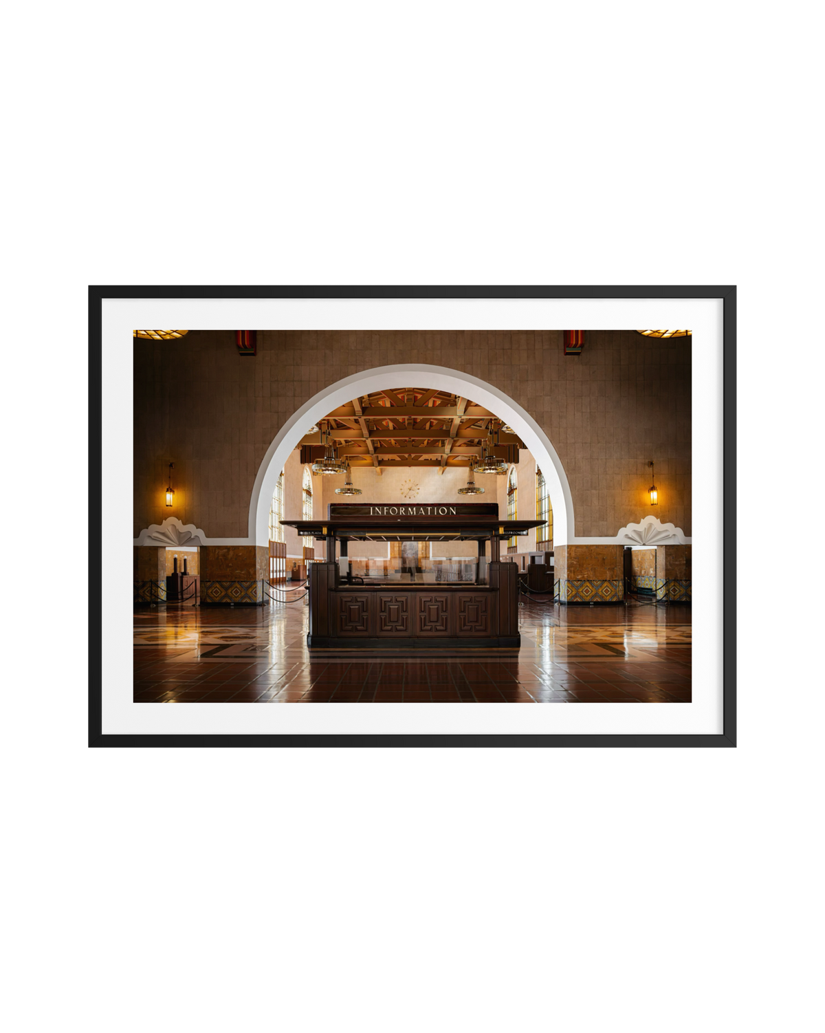 Union Station Information desk in Los Angeles, shown in a detailed framed photography print.