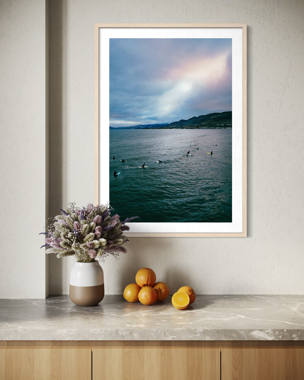 Ethereal Sky, Pismo Beach print features a cloudy sky above coastal scenery in Pismo Beach, California.