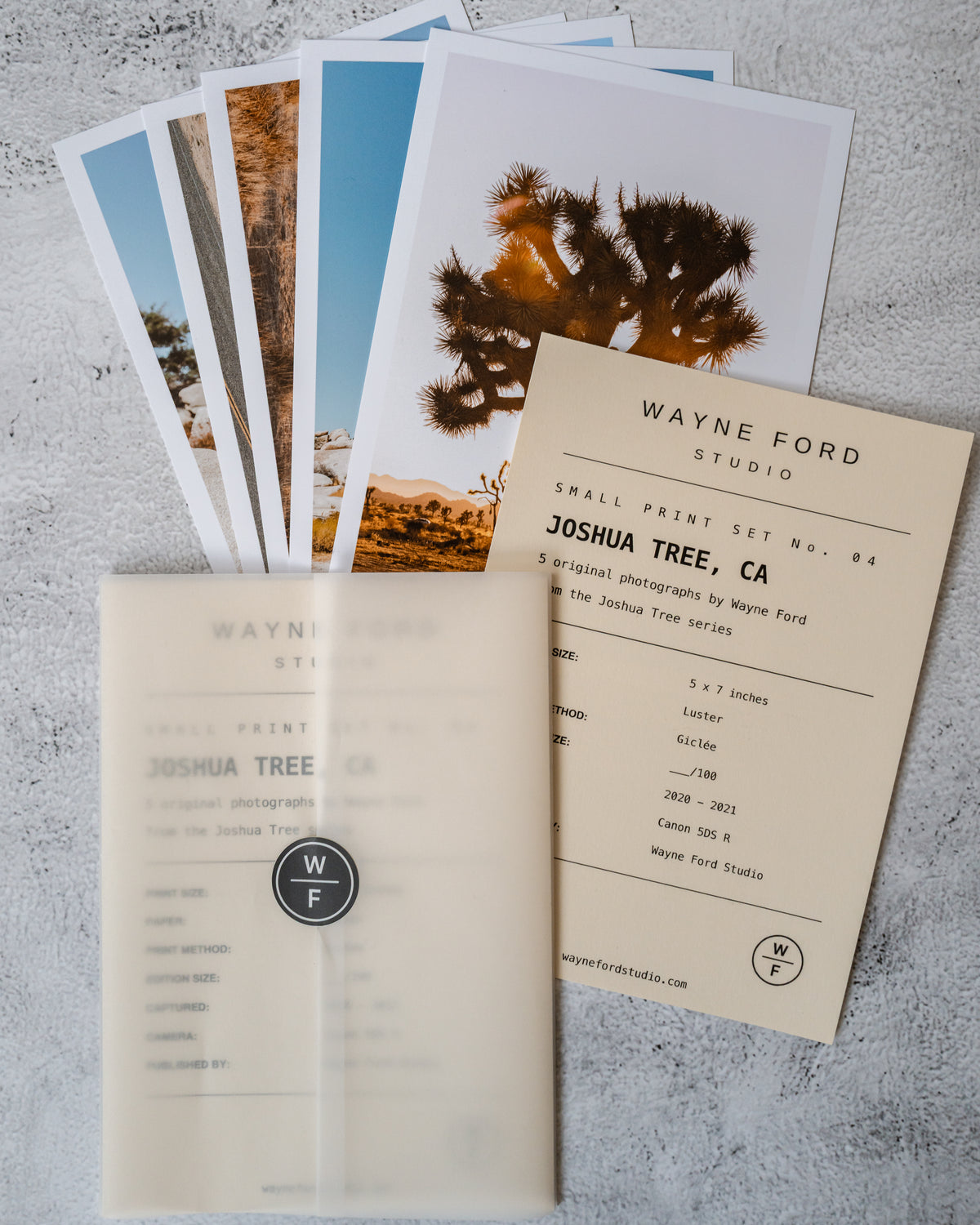Set of limited edition Joshua Tree prints No. 04, plus info card and translucent studio-sealed envelope.