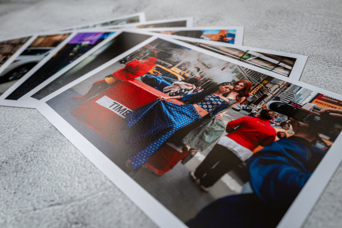 People posing in New York City street scenes from the Small Print Set No. 02, shown in close-up photography.