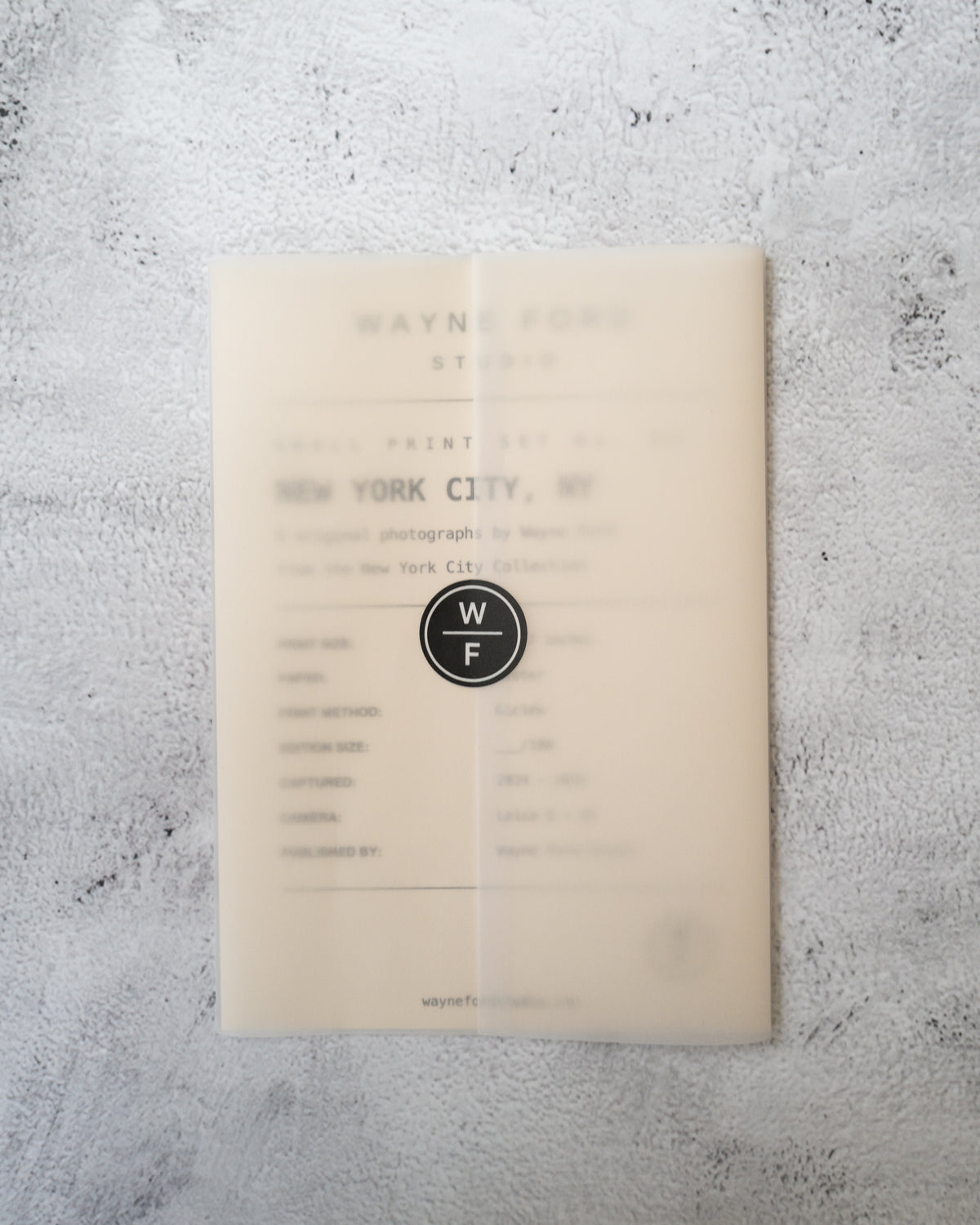 A blurred document with a WF logo on gray background, labeled New York City Small Print Set No. 02.