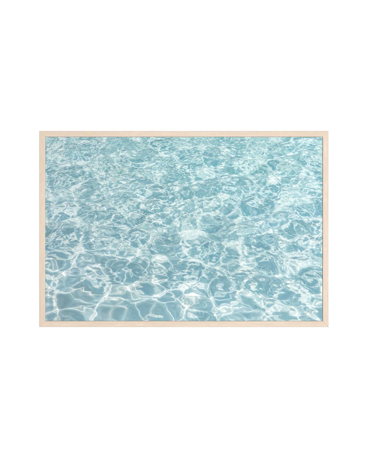 Blue water with sunlight creating gentle waves, bordered in white; original photography print.