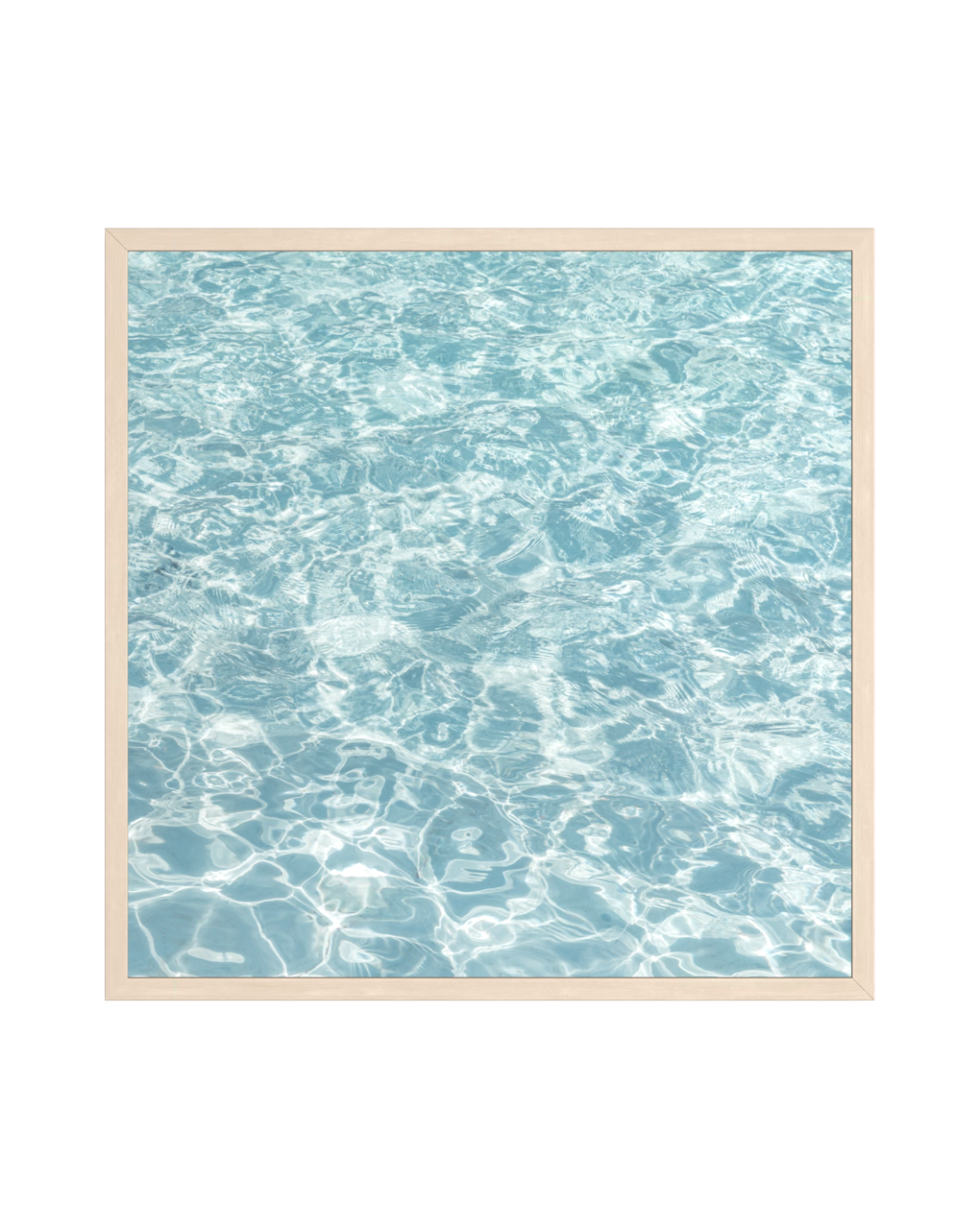 Sunlight sparkles on water, reflections bordered by light wood. Original photograph print.
